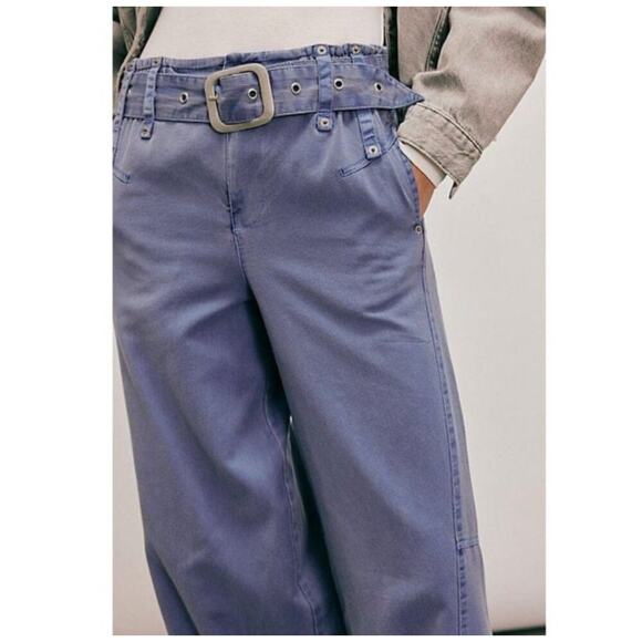 FREE PEOPLE Sloane Belted Blue Wide Leg Pants Size Small - Picture 3 of 9